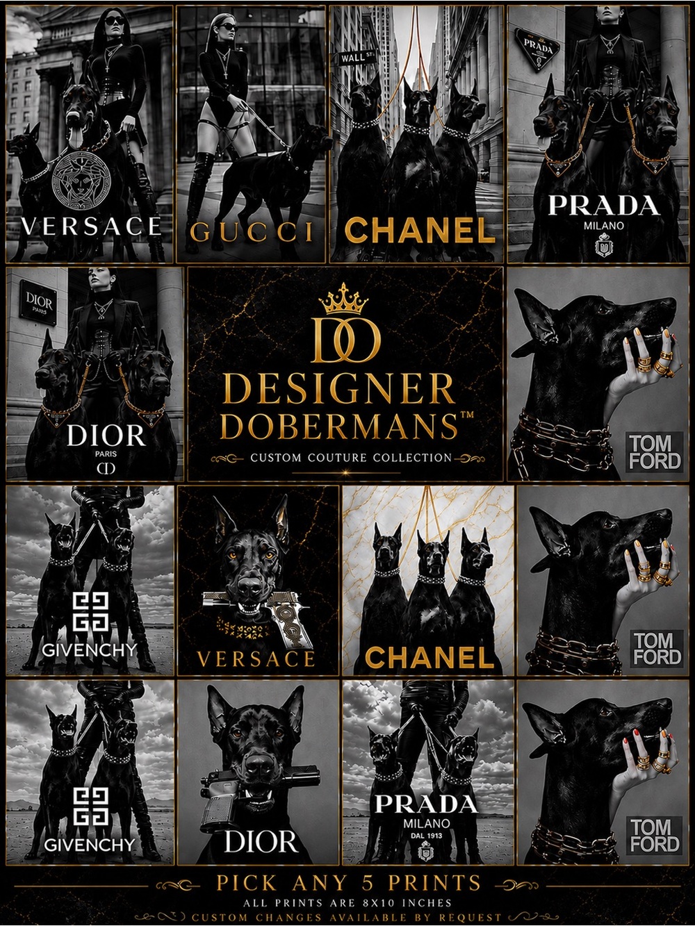 Designer Dobermans™ | Pick 5 Luxury Fashion Dog Wall Art Prints | 8x10 Chanel LV - Picture 6 of 16